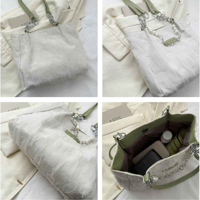 Lace Large-capacity Large Bag Women's Retro Korean Style Casual Portable Commuter Bag Shoulder Tote Bag Totalizador Wholesale