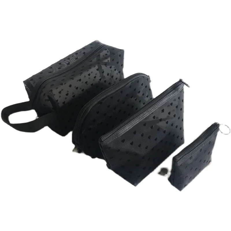 Neceser дорожная косметичка с черным сердцем модная сетчатая Маленькая женская для