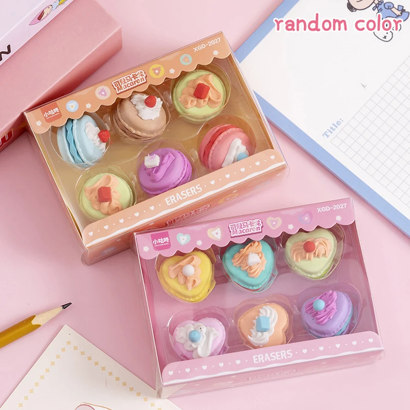 

6pcs/set Cute Macaron Dessert Erasers Creative Rubber Pencil Eraser for Kids Gifts Stationery School Office Student Supplies