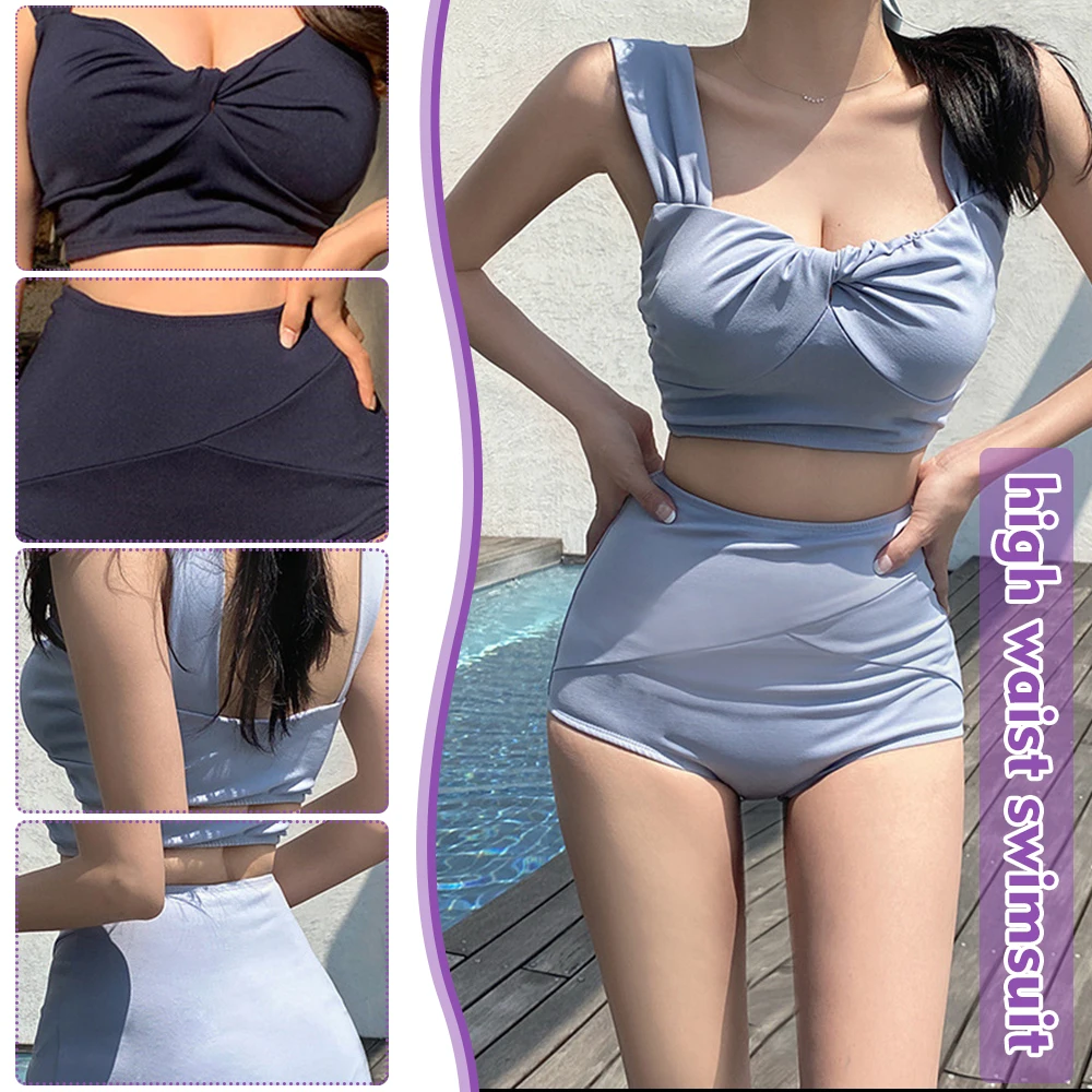 

Women's Tankini 2-Piece Belly Covering High Waist Swimsuit Wide Shoulder Strap Girl's Swim Wear for Beach Pool B2Cshop