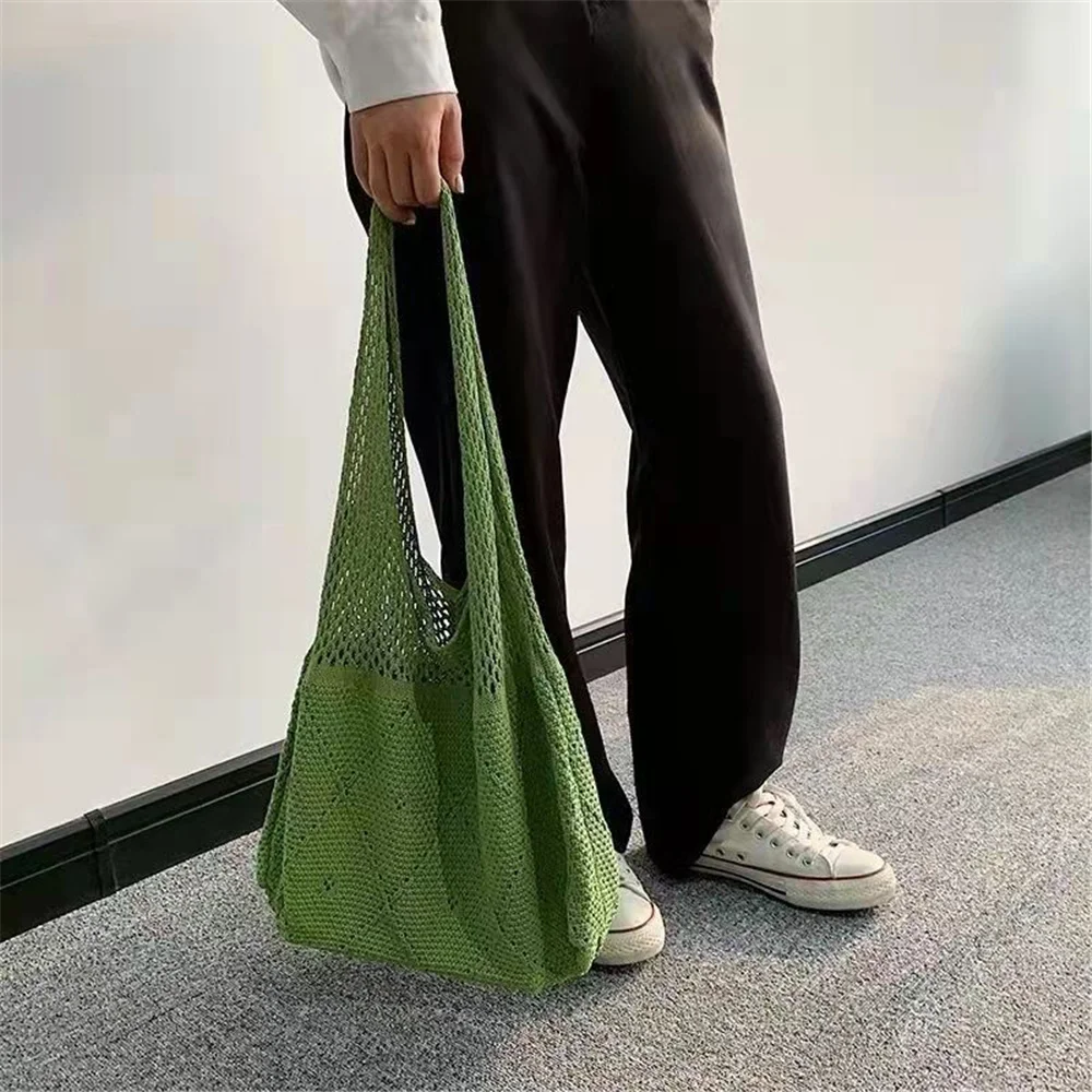 Модная вязаная женская сумка на плечо летняя пляжная сумка-тоут крючком большой