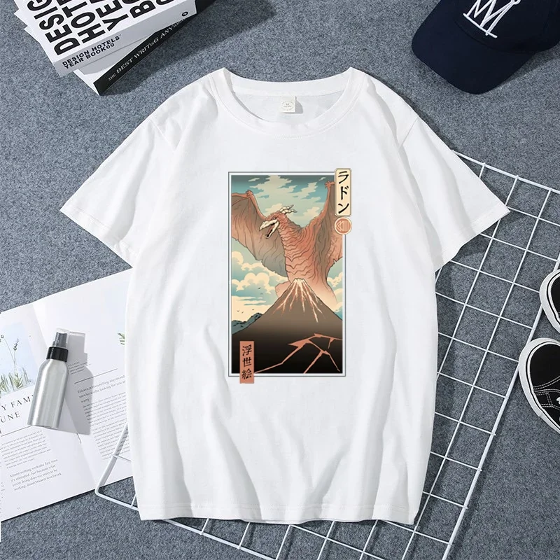 Винтажная Футболка Ukiyoe в стиле аниме веселая Женская и Мужская Летняя