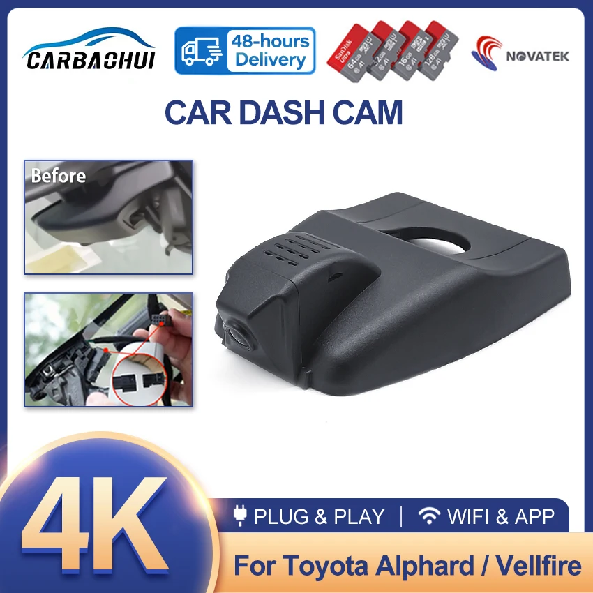 Car DVR 4K Video Recorder Plug and play Dash Cam Camera HD Night vision For Toyota Alphard / Vellfire 2019-2022,DashCam Wireless