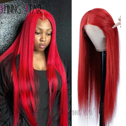 Парики из человеческих волос с красной кружевной передней частью, красные парики бордового цвета, 99J, прямые 13x 4 парики на сетке, бразильский парик Remy из человеческих волос, предварительно выщипанные