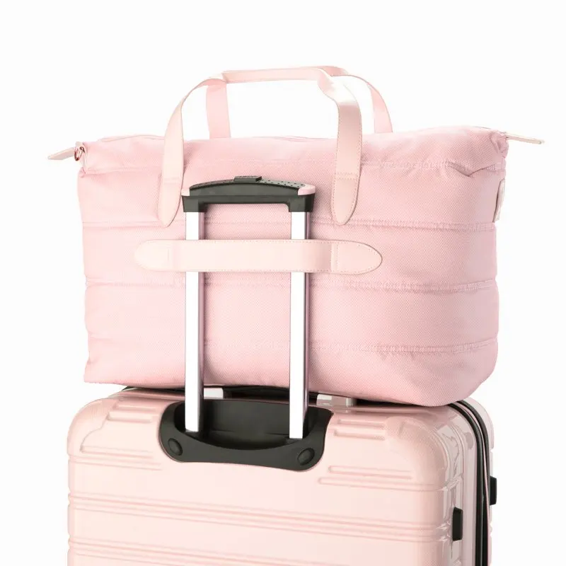 Travel Weekender Bag with Adjustable Shoulder Strap and Trolley Sleeve Pink