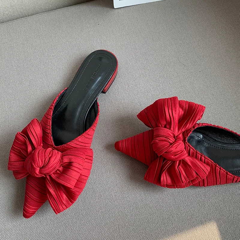 

Women Flip Flops New 2022 Ladies Slides Mules Butterfly-knot Rubber Slippers Summer Casual Outside Pointed Toe Female Shoes