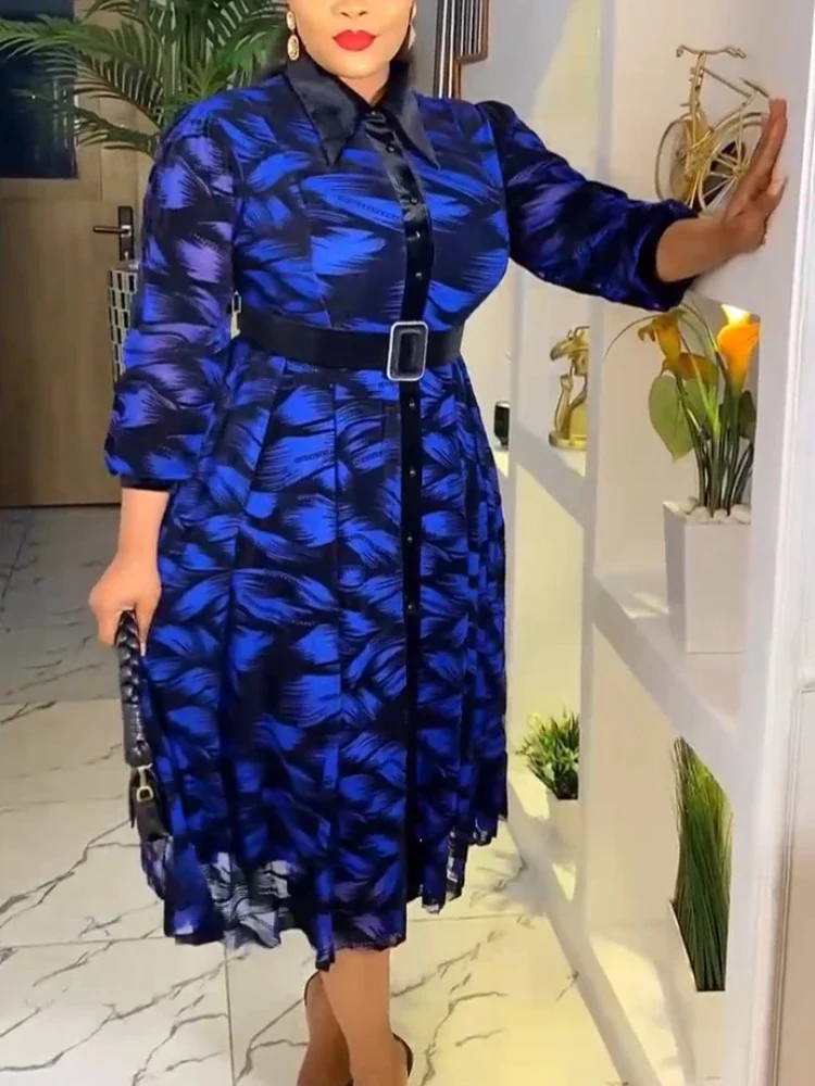 Шикарное женское офисное платье с принтом шифоновая элегантная одежда средней