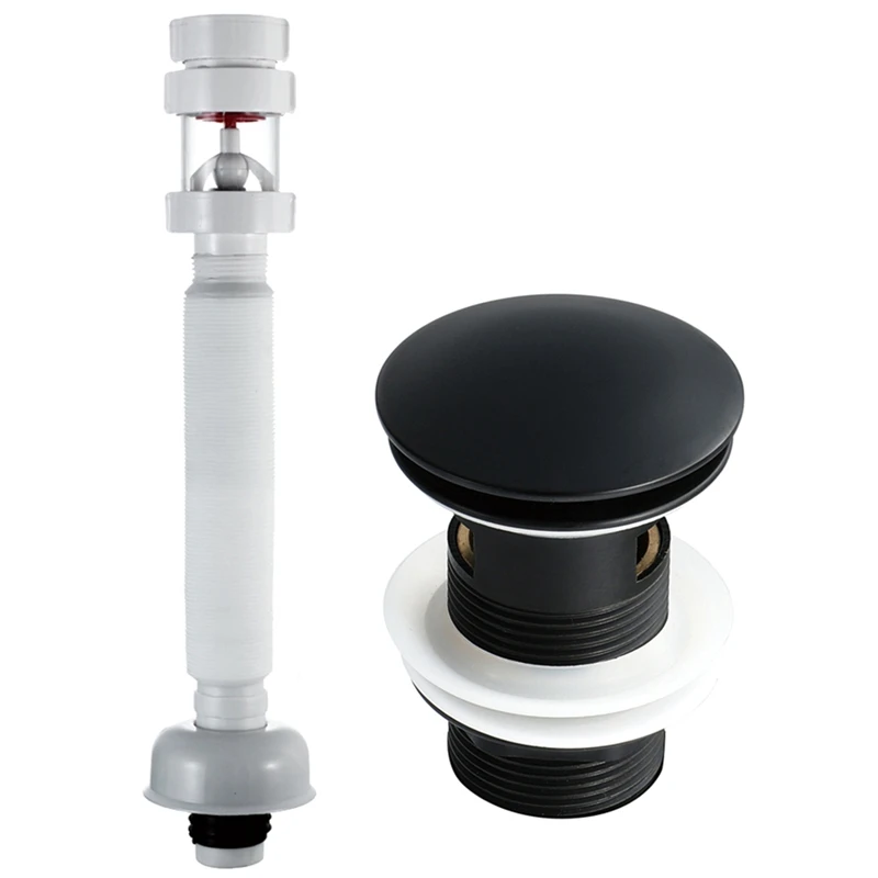 

Bathroom Basin Sink Bounce Drain Waste Stopper Bathroom Faucet Accessories with Sink Drain Hose, Black
