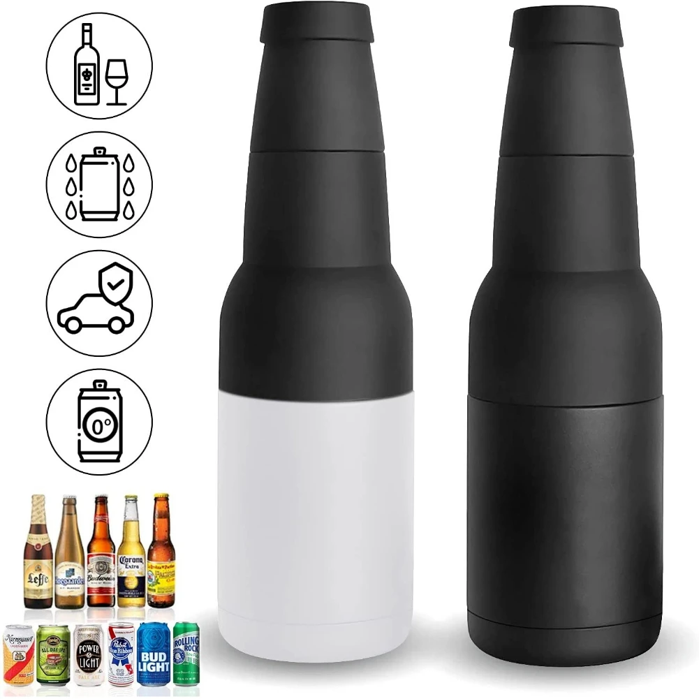 3 in 1  Stainless Steel Beer Can Bottle Holder with Cola Opener Double Wall Vacuum Insulated Bottle for Beer Can Cooler Bar