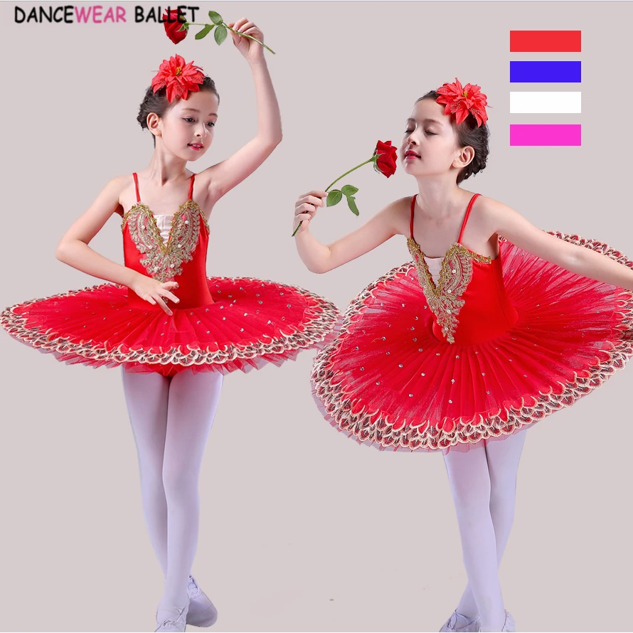 

Professional Ballet Tutu Child White Lake Swan Costume Dance Red Blue Dress Kids Pink Ballet For Pancake Tutu Girls Dancewear