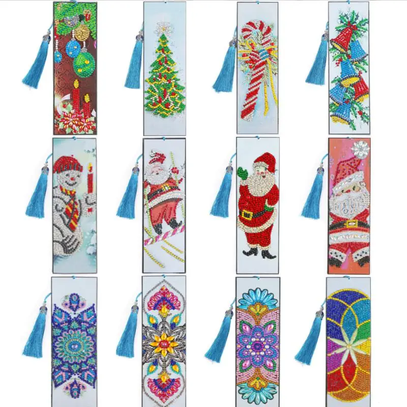 

Diamond Painting DIY Bookmark Party Favor 5D Crystal Art Crafts Book Marks with Tassel Tool Rhinestone Christmas Pattern 10pcs