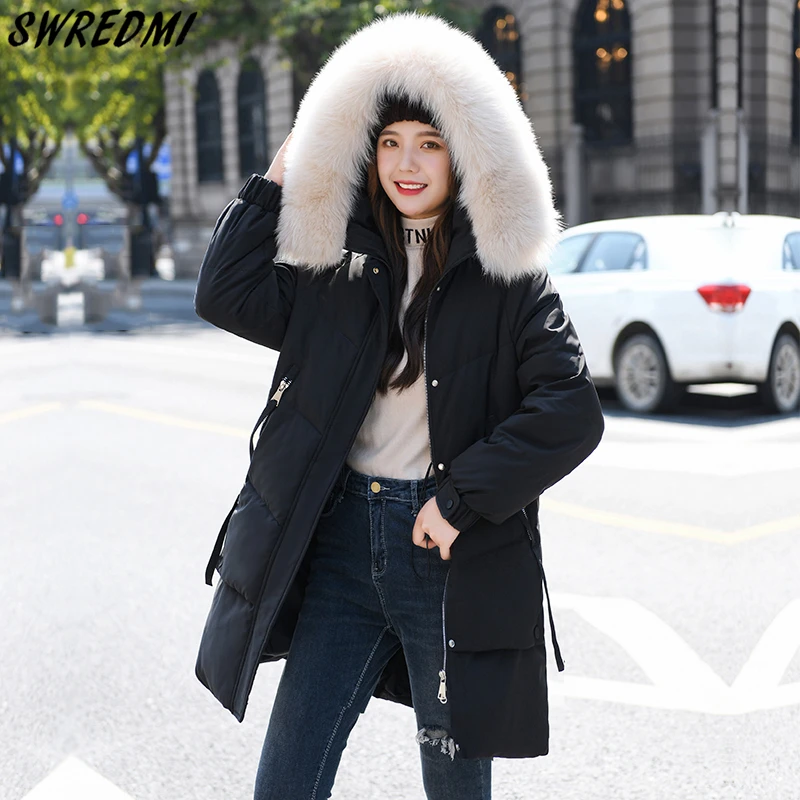 

Women's Long Warm Parkas 2023 New Large Fur Fashion Winter Coats S-3XL Snow Wear Jackets High Street Outwear Female SWREDMI