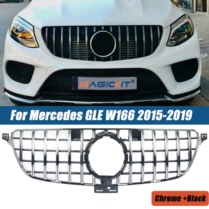 2015-2019 Chrome Black GT Style Grille For Mercedes Benz GLE Class C292 W166 ABS Racing Grill Car Replacement Part