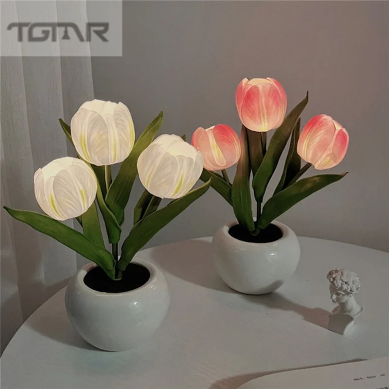 

NEW LED Tulip Night Light Simulation Bouquet Table Lamp Bedroom Bedside Dormitory Decoration Atmosphere Light Girl Holiday Gift