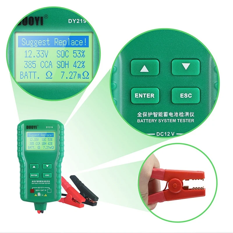 DUOYI DY219A тестер автомобильного аккумулятора 12 В/24 В 100-1700CCA цифровой анализатор