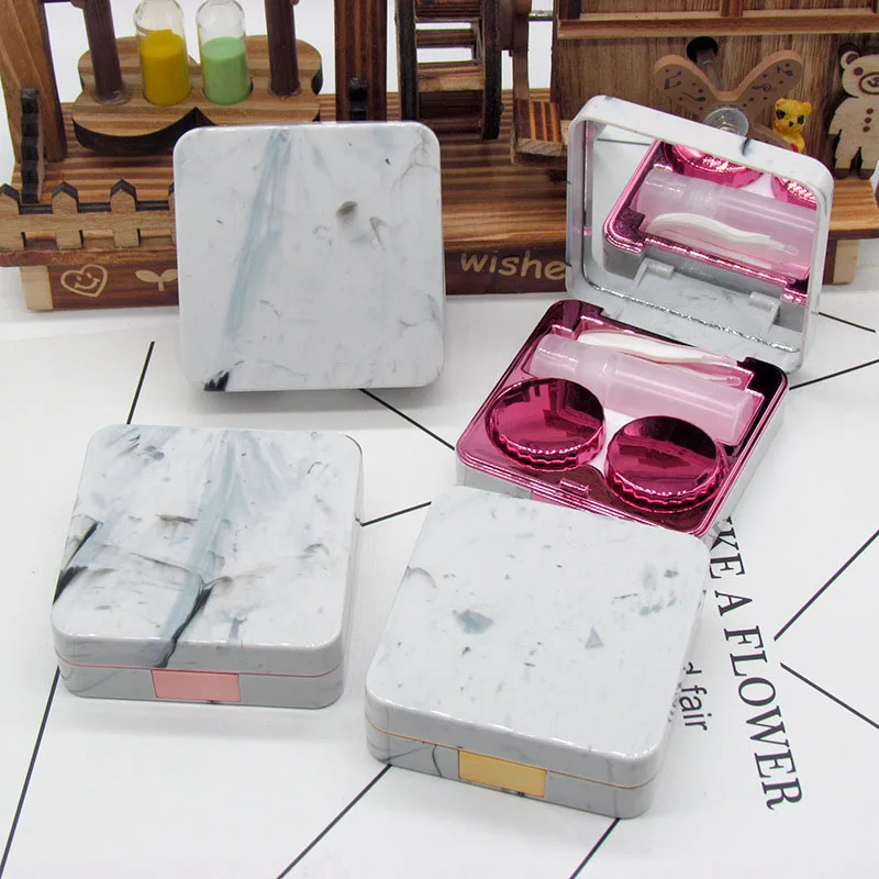 

Square Contact Lenses Case Marble Surface Mirror Lens Container Box Travel Eye Contacts Holder Cover Soaking Contact Lenses