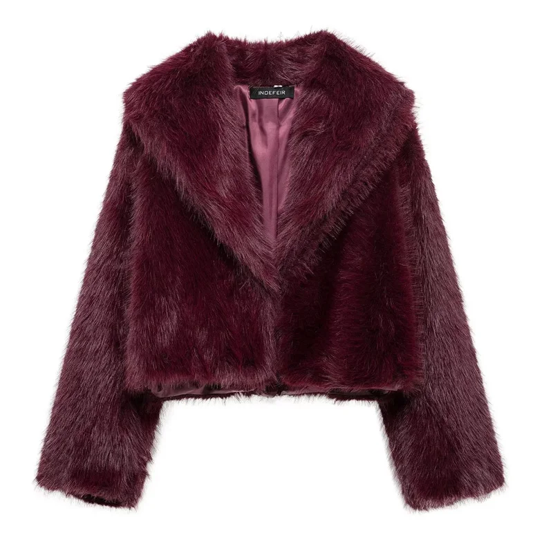 Женское пальто AzaleeKa из искусственного меха бордовое