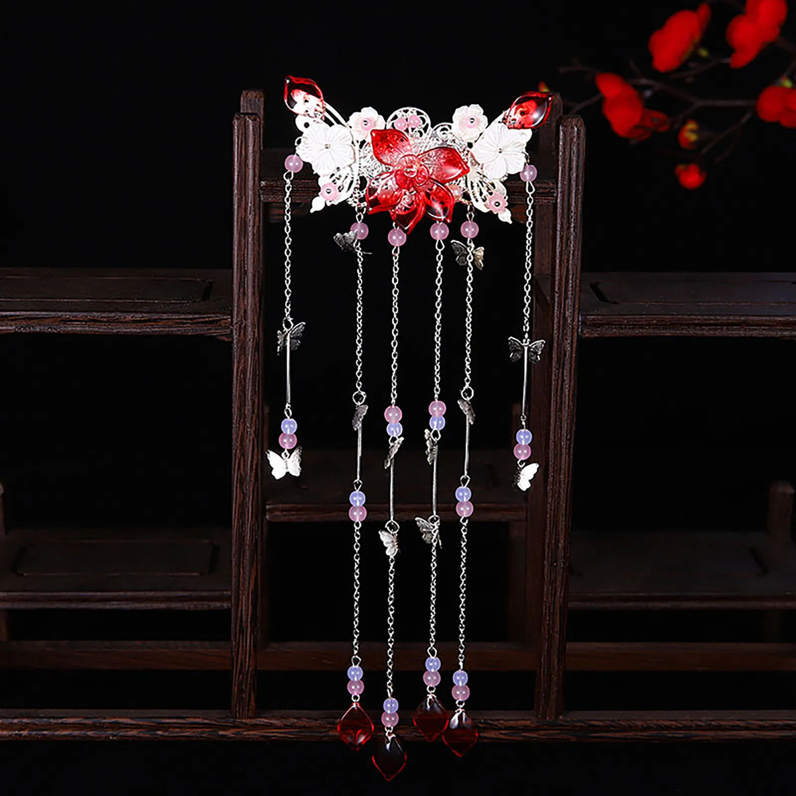 Украшения Hanfu для волос с длинной бахромой украшение в виде бабочки бусины