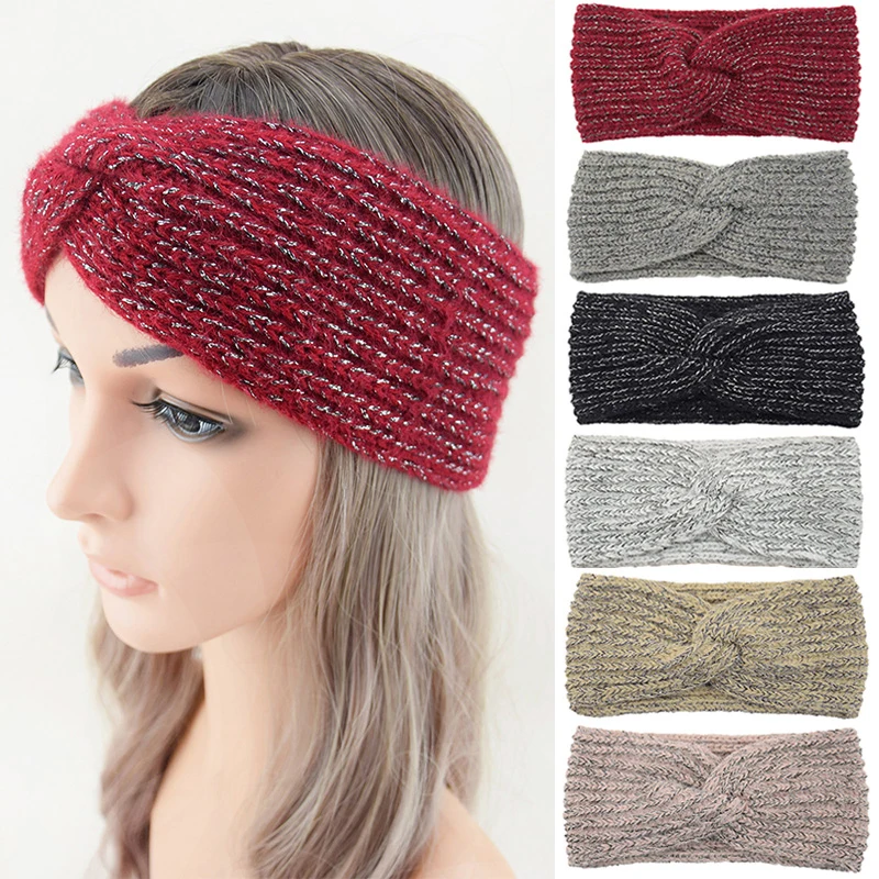 

New Knitted Knot Cross Headband for Women Winter Autumn Headwear Crochet Warm Woolen Elastic Hairbands Headwrap Hair Accessories