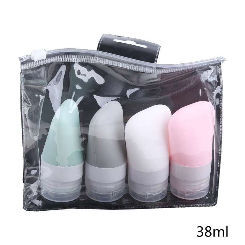 

4Pcs/Set 38/60/90ml Travel Portable Silicone Empty Bottles Leak Proof Squeezable Refillable Tubes Shampoo Lotion Shower Gel Cont