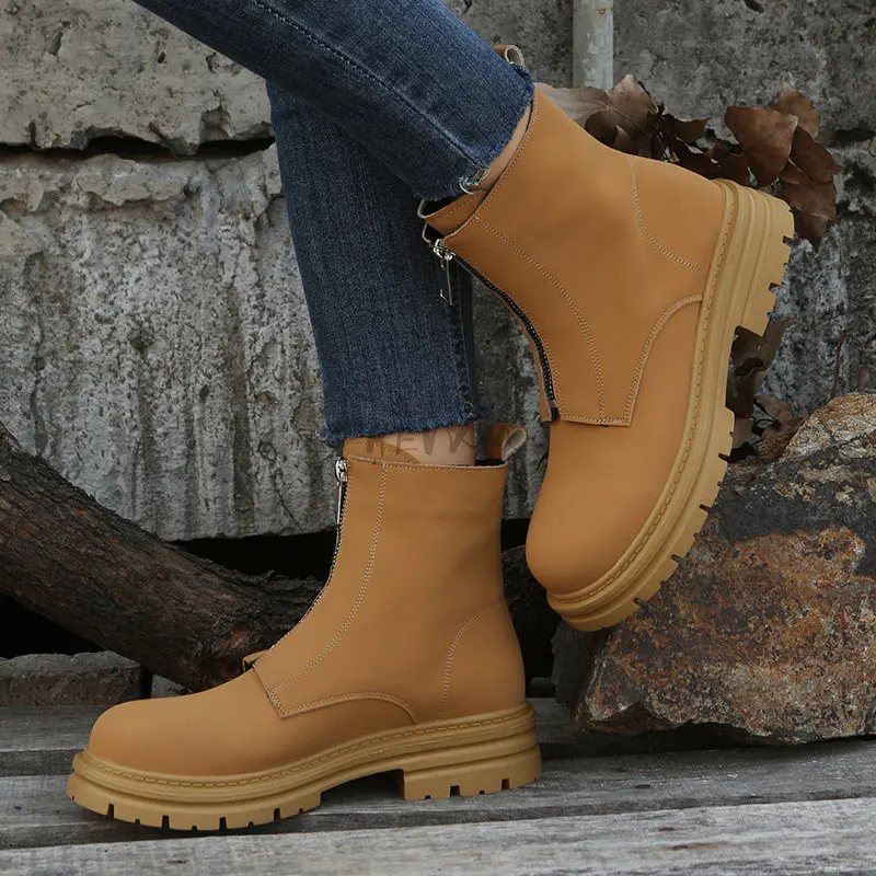 Zipper Chunky Platform Women's Boots Spring and Autumn 2023 black Boots Women Round Toe Ankle Boots for Women Boots