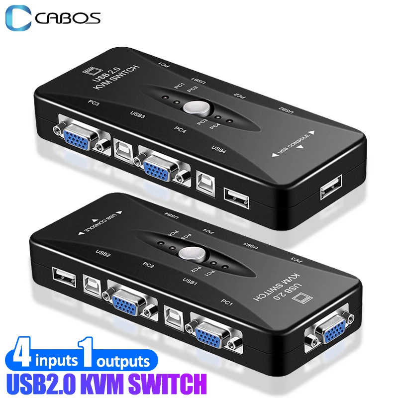 Переключатель KVM HD 1080P USB 2,0 VGA, 4 внешних переключателя для мыши, клавиатуры, принтера