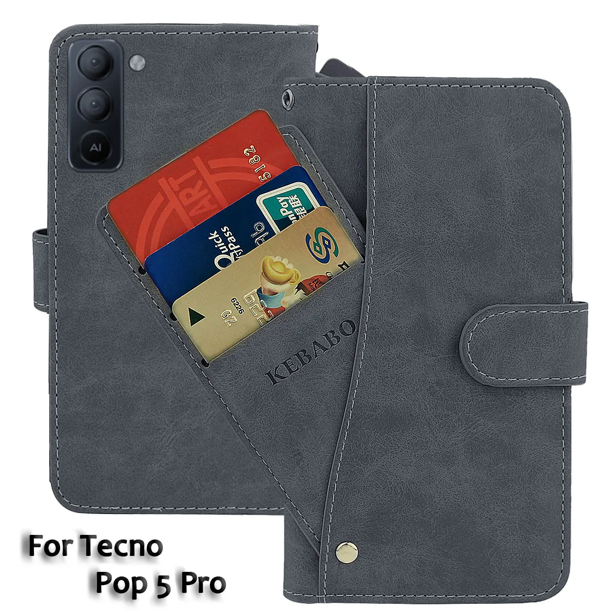 

Кожаный чехол-кошелек Tecno Pop 5 Pro, модный роскошный флип-чехол 6,52 дюйма с передней картой Pop 5 Pro Tecno, магнитные чехлы для телефонов