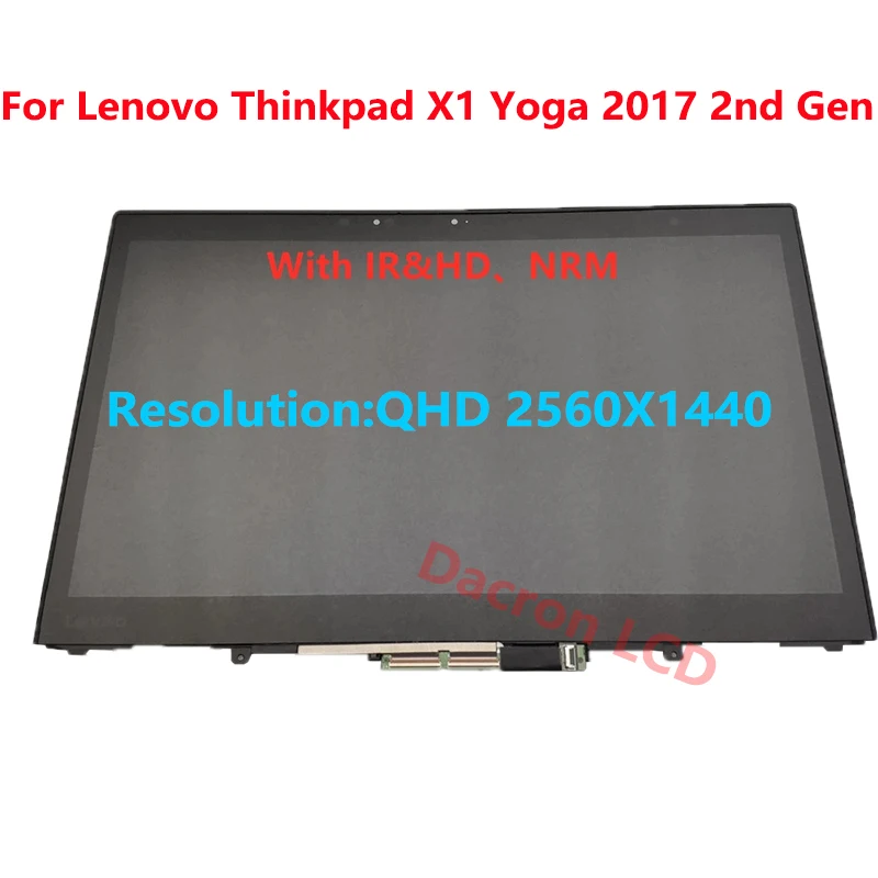 

New 14" 2560*1440 QHD B140qan01.3 For Lenovo X1 Yoga 2017 2nd Gen LCD Touch Screen Assembly FRU 01AY913