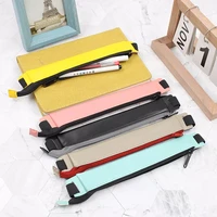 pu pencil case for notebook fashion pen bag school pen case leather elastic buckle for office meeting easy carry stationery