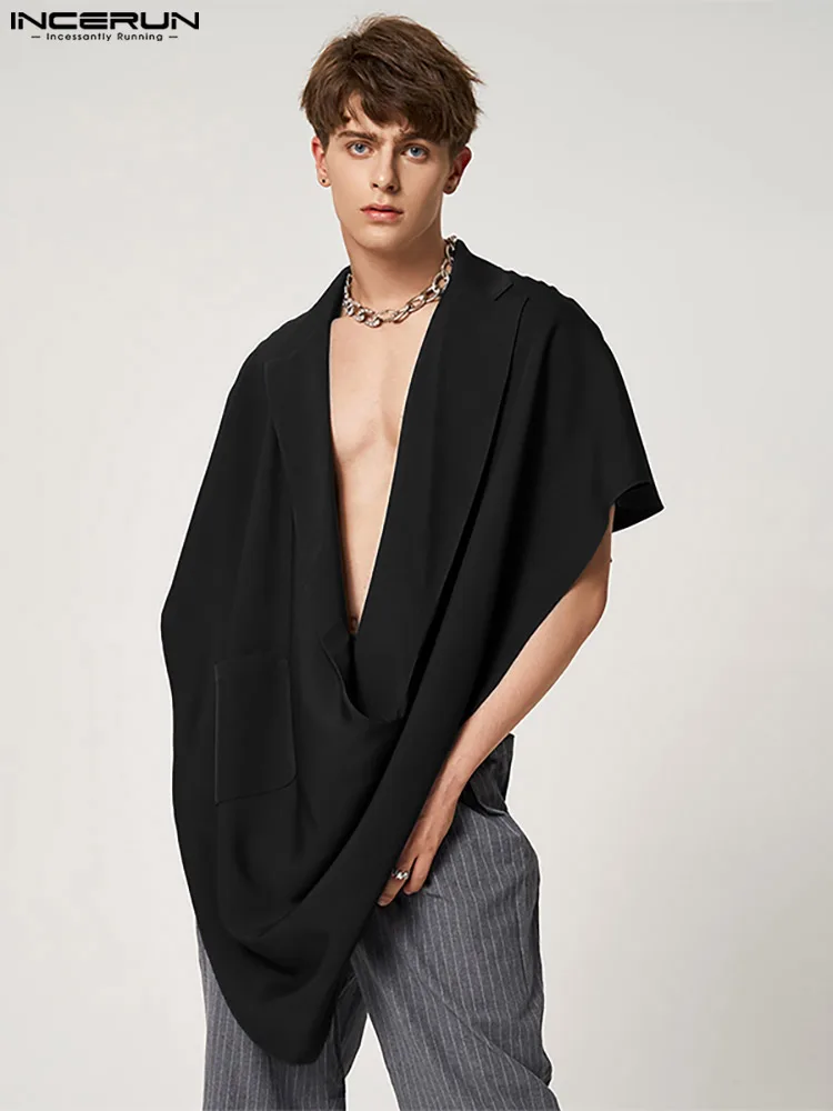 

Повседневные Модные Стильные топы INCERUN, мужской однотонный Свободный жилет с запахом, красивый мужской пуловер, жилеты без рукавов, модель ...