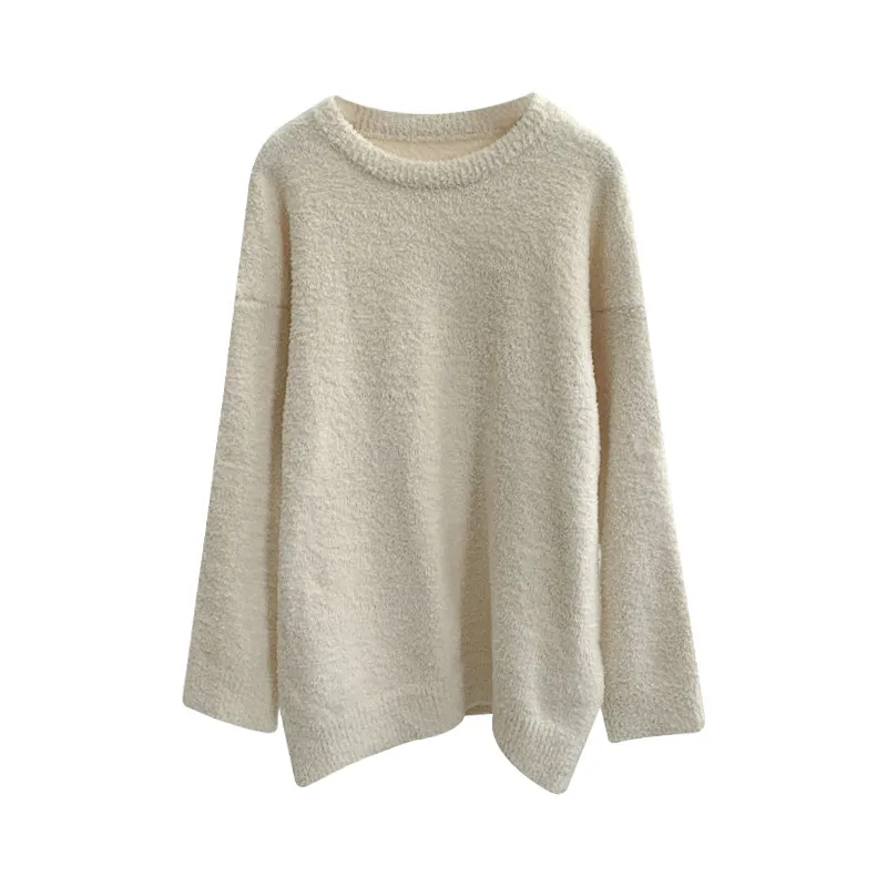 Пуловер из искусственной норки бархатный круглый вырез свитер с длинными