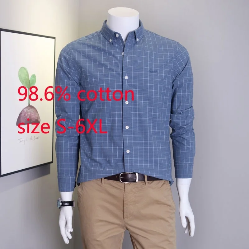 

New Arrival Cotton Men Long Sleeve Micro Elastic Loose Large Plaid Spring And Summer Casual Shirts Plus Size S-XL2XL3XL4XL5XL6XL