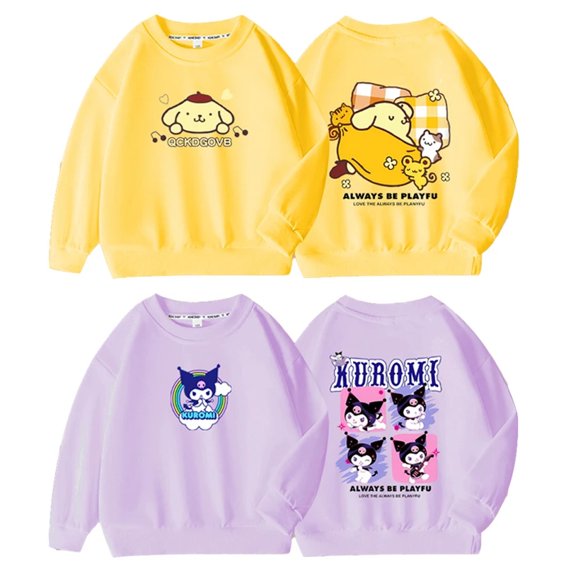 

Sanrios Kuromi Purin Dog Cartoon Sweet Cute Boys Girls Spring Autumn Clothing Tops Hoodies Sweater Pullover Children T-shirt