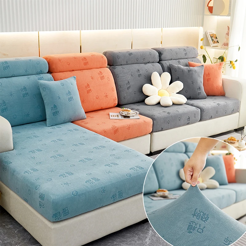 

Thickened Sofa Cushion Cover Non-Slip Living Room L-Shaped Jacquard Couch Protective Slipcover Pet Anti-Grip Removable Washable