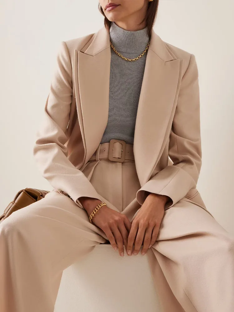 

Женский однотонный костюм на одной пуговице, офисный Свободный Классический универсальный модный топ с двойным воротником, пальто, новинка 2023