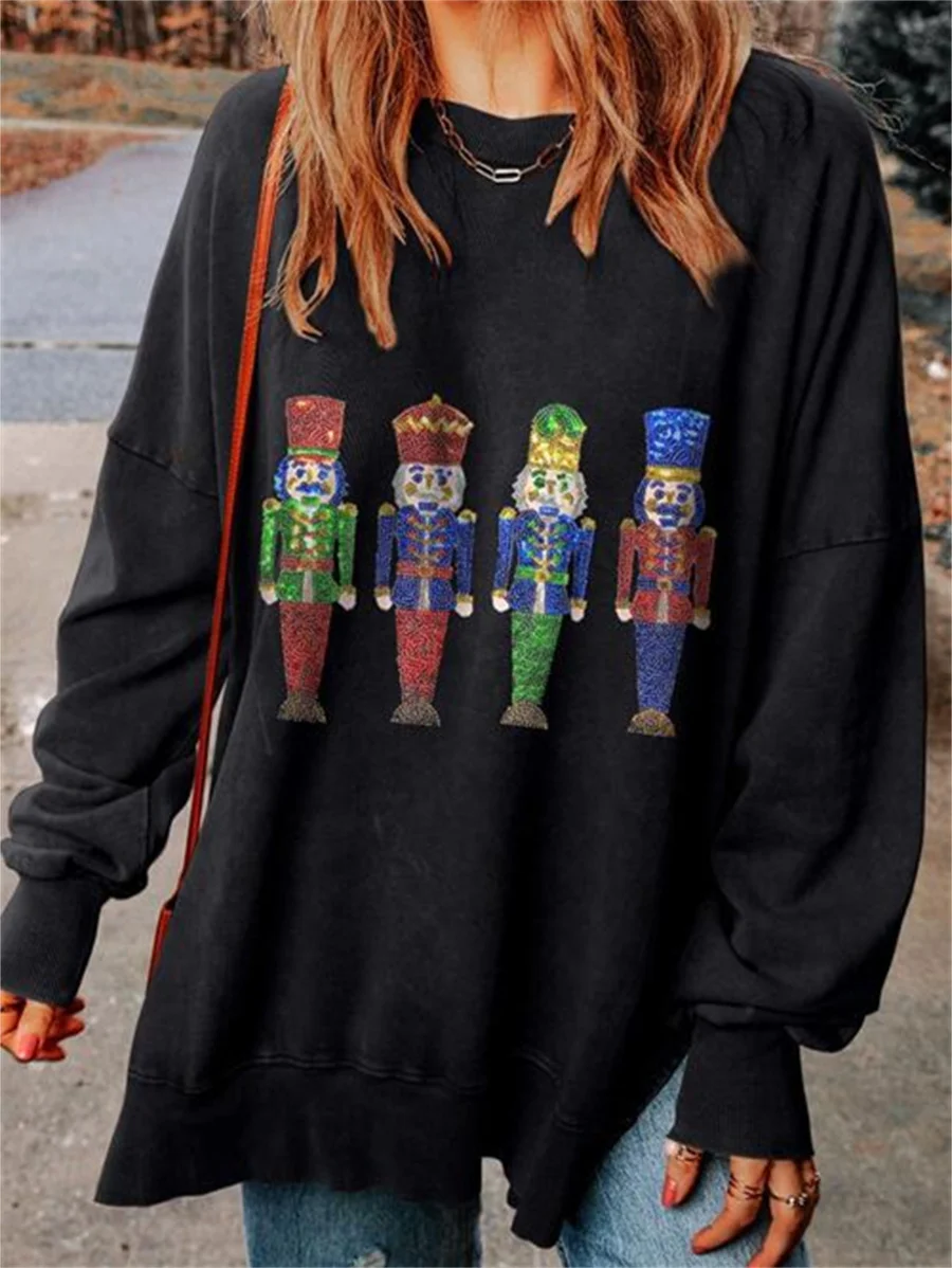 Женская толстовка с блестками и круглым вырезом длинным рукавом