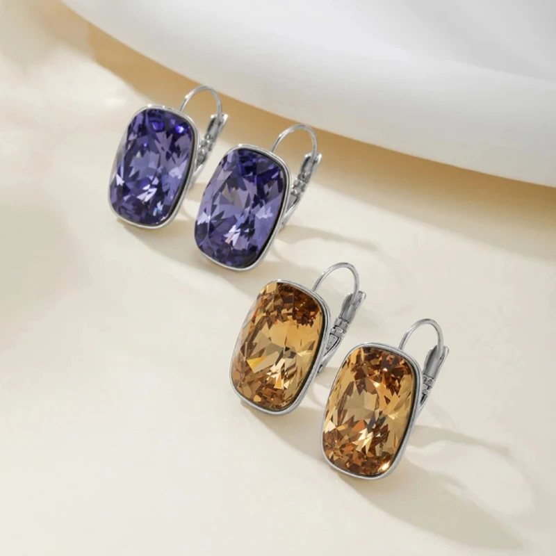 

11.11 Rectangle Dangle Earrings made with Crystals from Austria for Women New Trend Geometric Hanging Earrings Girl Jewelry Gift