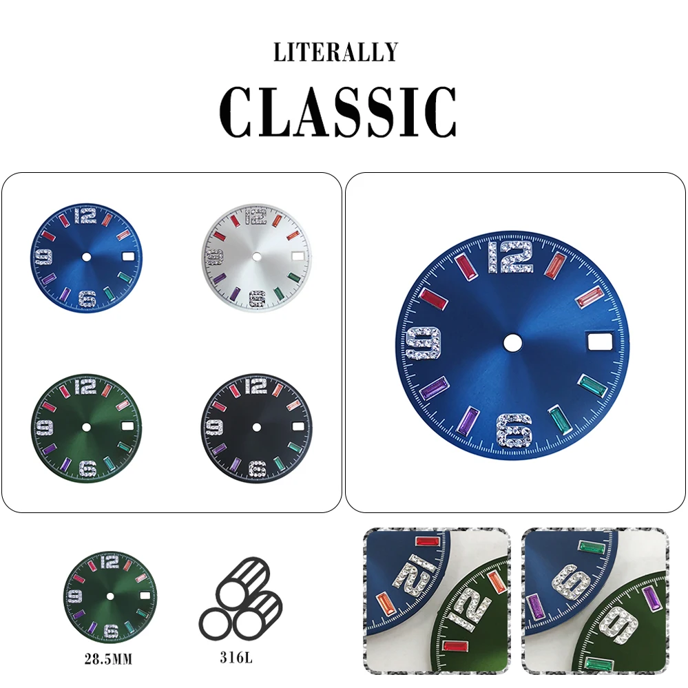 Mod Blue Black White Green 28.5mm Sun Pattern Rainbow Scale Dial Watch Accessories Fit For Japan NH35/36/4R/7S movement