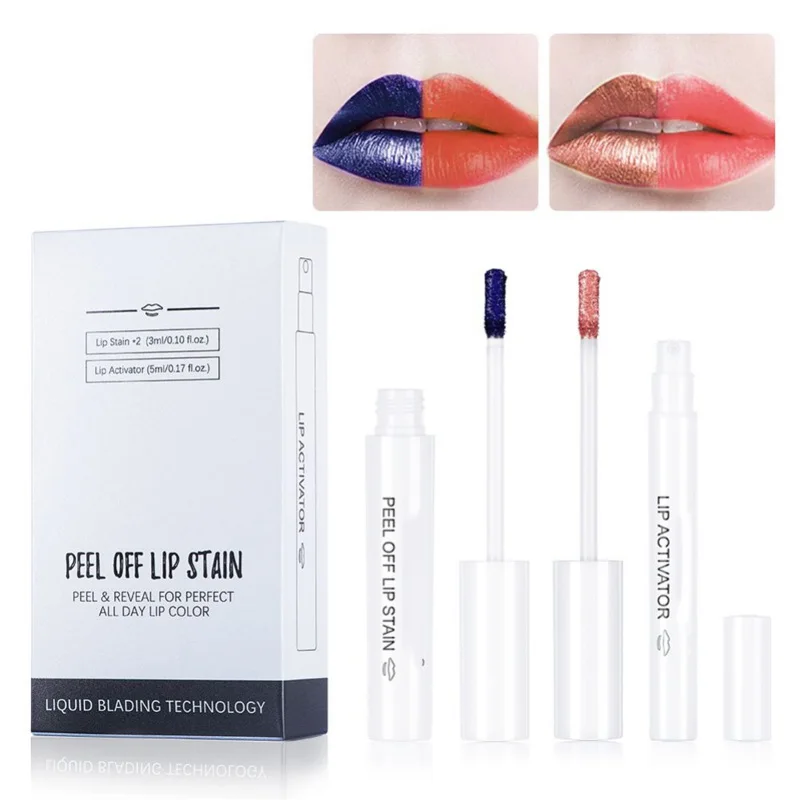 

Peel Off Lip Stain Lip Tint High Pigment Color Smudge Proof Long Lasting Waterproof Liquid Lipstick 2 PCS Set