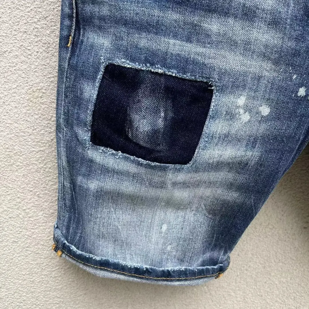 2023 Summer New D2 Jeans Trendy Men's Fashion Side Colorful Ribbon Denim Shorts with Broken Capris