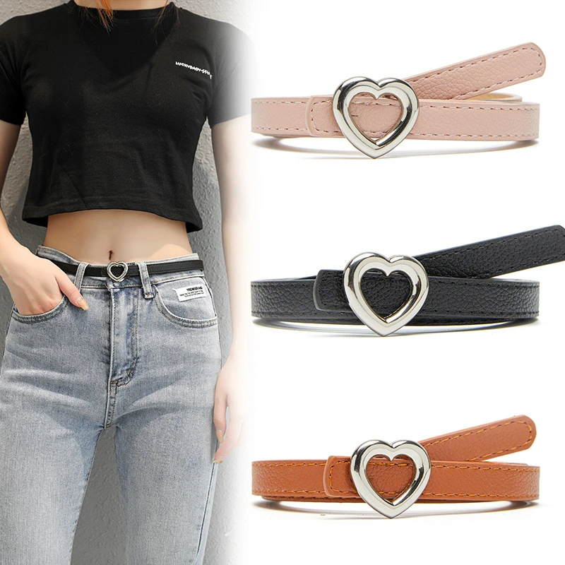 Belt for Women Jeans Pants Womens Sweater Dress Accessories Argent Hear Buckle Belts Leather Casual Waistband Width 1.3cm