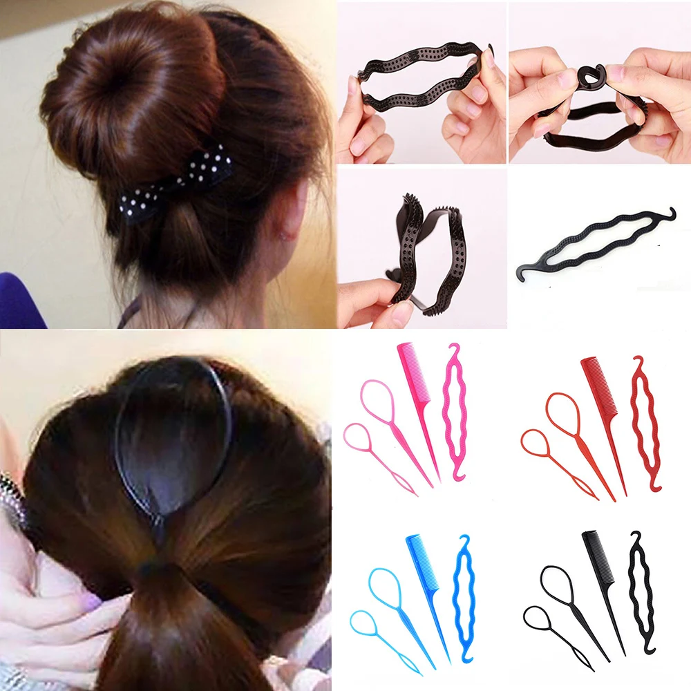 

4pcs Girls Hair Styling Tool Set Clip Stick Combs Braider Hair Updo Meatball Head Maker Bun Hairpin Women Hair Accessories