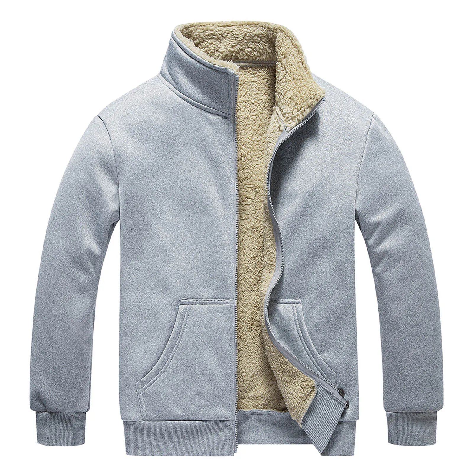 

Men's Winter Coat Jacket Casual Plush Solid Coats Stand Collar Coat Long Sleeve Zipper Pocket Warm Winter Coat jackets for men