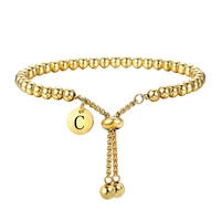 yw gairu simple titanium steel 26 alphabets adjustable ball bead bracelet women diy make gold plated bracelet bangle