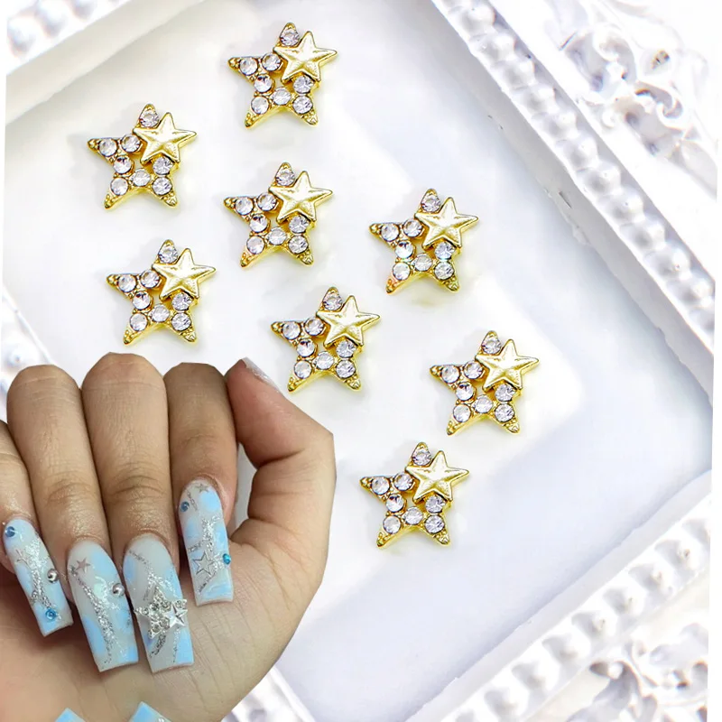 

10pcs Star Nail Art Charms Metal Luxury Crystal Nail Rhinestone Decoration Accessories Supplies