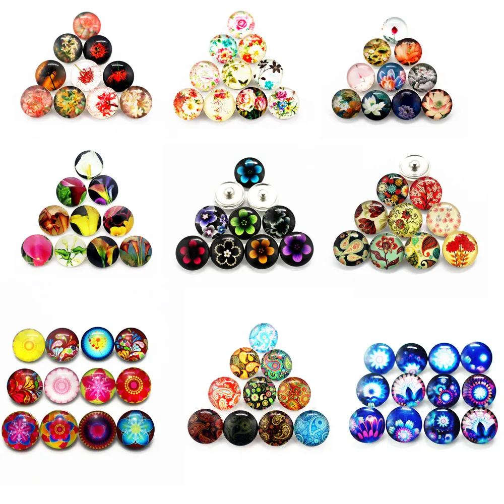 

12pcs Plum Blossom Flower Glass Round Snap Button Fit DIY 18mm Replaceable Leather Women Bracelet&Bangle Jewelry Accessory