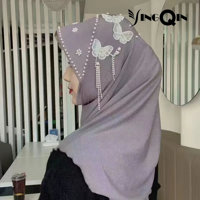 Muslim Women Female Headscarf Chiffon Summer Malaysia Silk Scarf Hijab Hat Cap Prayer Kufi Islam Bonnet Saudi Arabia Headwraps