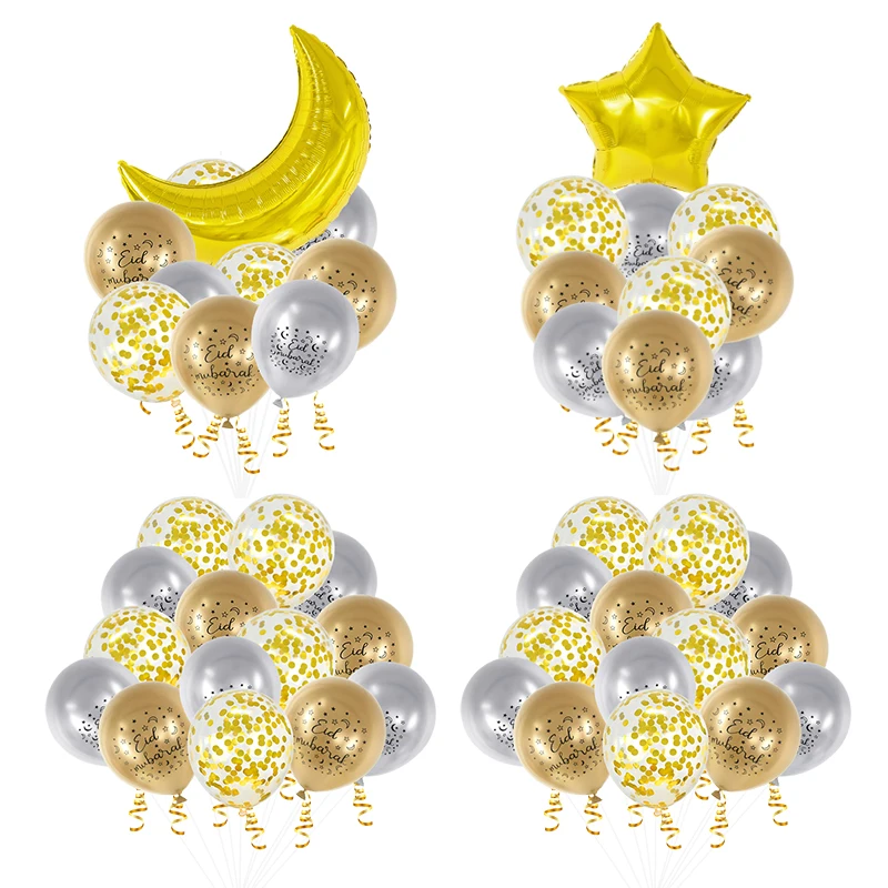 

Eid Mubarak Balloon Gold Confetti Latex Balloon Set for Islamic Muslim Festival Decoration Helium Balloon Ramadan Party Supplies