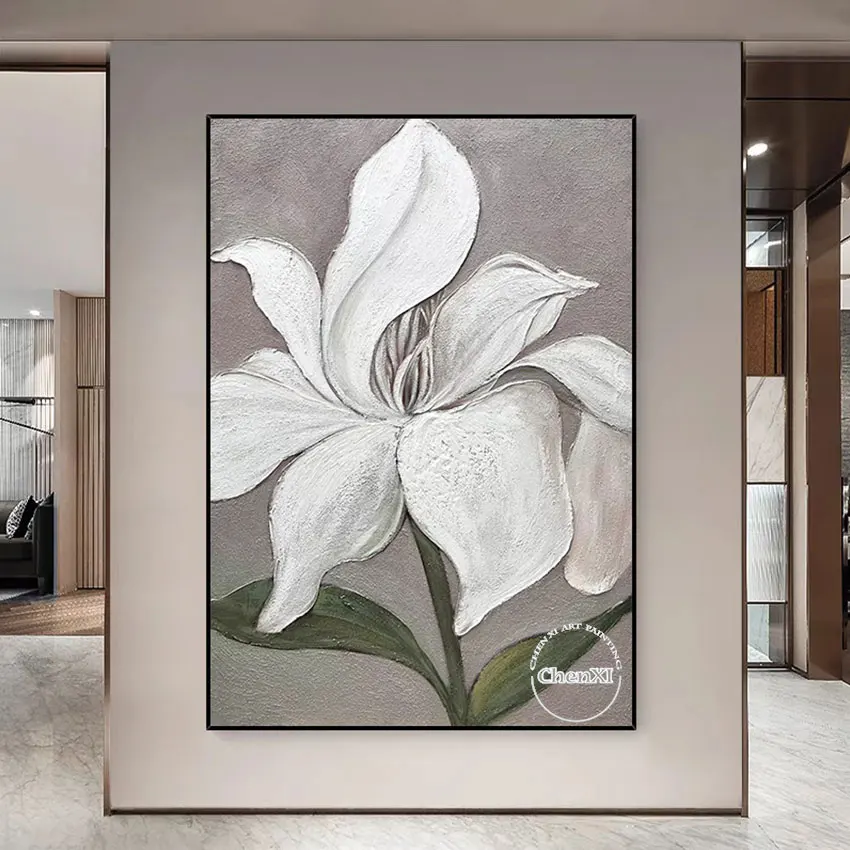 

Decorative Item Hand-painted Unframed Large Lily White Flower Oil Painting Modern Murals Art Colorful Acrylic Wall Panel Set