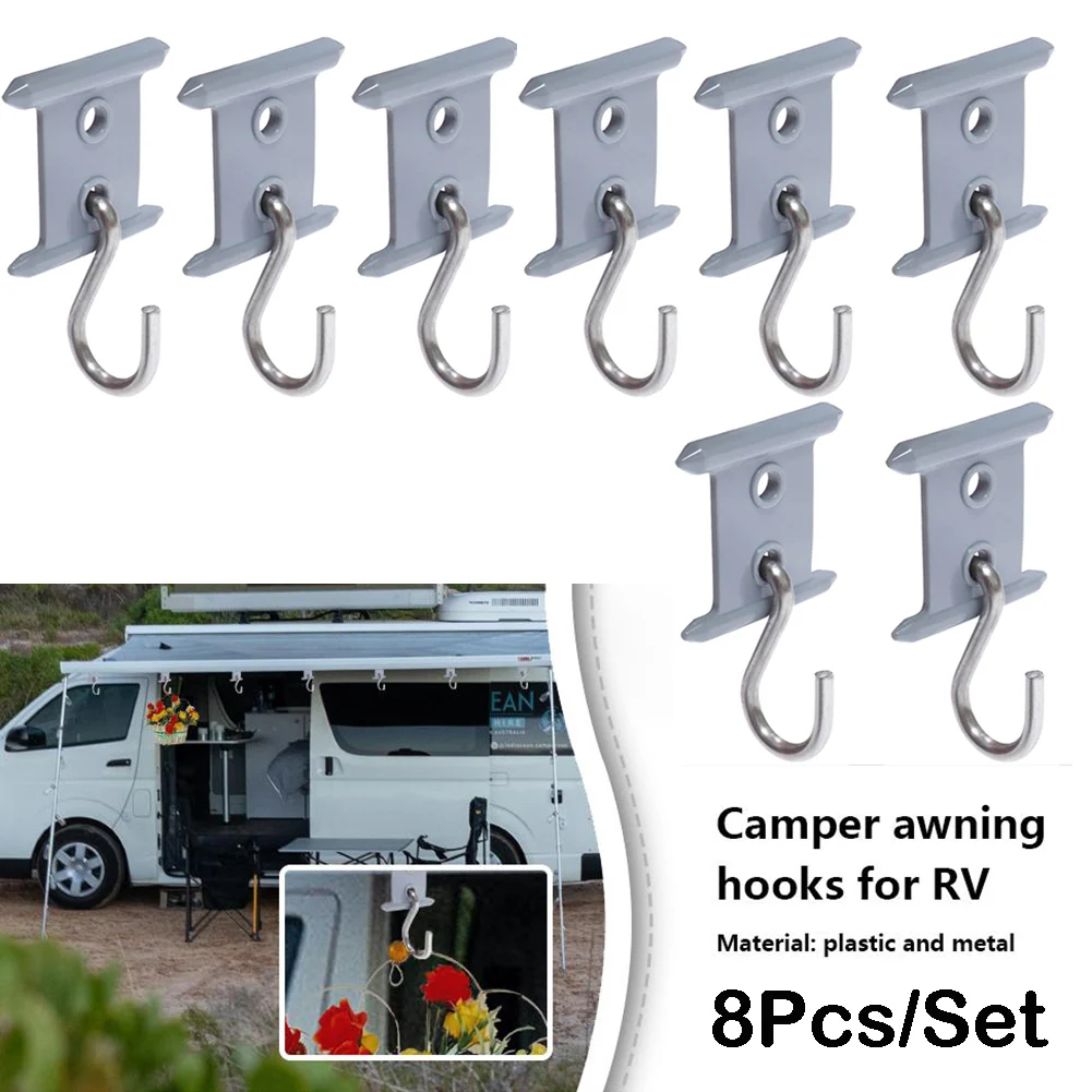 

8Pcs Camping Awning Hooks Clips RV Tent Hangers Light Hangers For Caravan Camper High Quality Material Safe Reusable